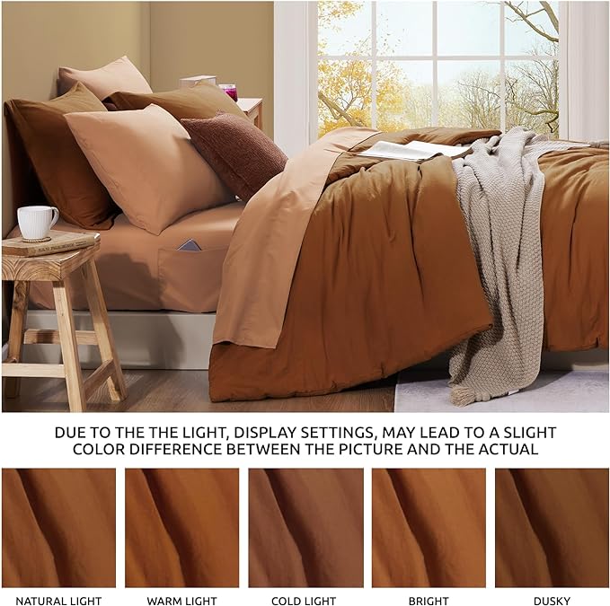 WRENSONGE Full Size Comforter Sets- 7 Pieces Soft Terracotta Bed in a Bag with Fitted Sheet, Flat Sheet, 2 Pillow Shams, 2 Pillowcases, Warm Bedding Sets for All Season