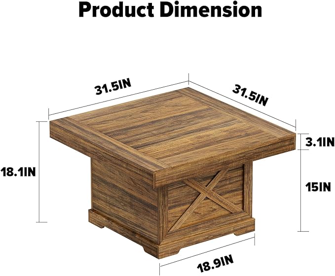 Coffee Table 31.5 in Rustic Center Table with X Design Wooden Pedestal for Living Room, Easy Assembly Small Square Home Office Tea Accent Table for Dining Room Apartment, Walnut