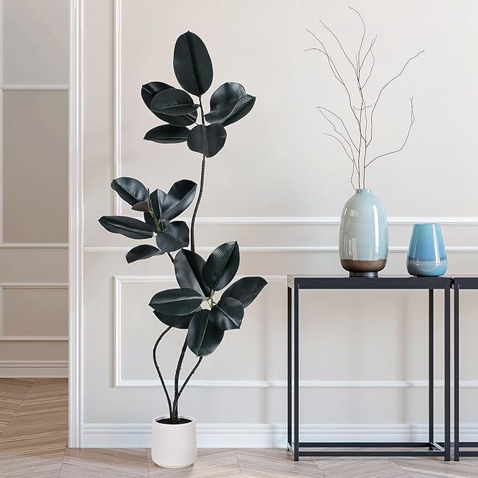 Artificial Rubber Tree Plant -5FT Faux Plants Indoor with Planter,Tall Fake Trees Lifelike Branches & Foliage,Large Artificial Plants Indoor for Home Office Floor Patio