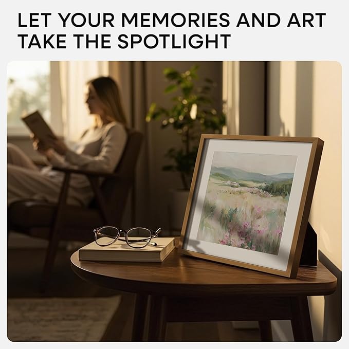 Homeforia 10x10 Picture Frame Bronze, High End Metal 10 by 10 Square Brass Frames with Mat 8 x 8 Photo, 10x10 Poster Frame Matted to 8x8 Art, Wall or Tabletop Frame, Tempered Glass, Wall Kit, Set of 3