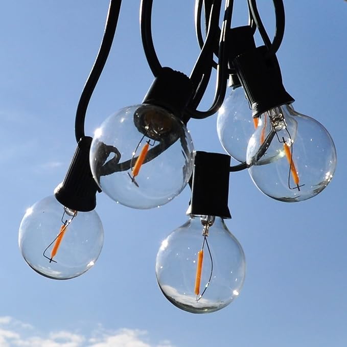 Hometown Evolution, Inc. 100 Foot G50 LED Filament String Lights with .6 Watt Clear Bulbs and Black Wire