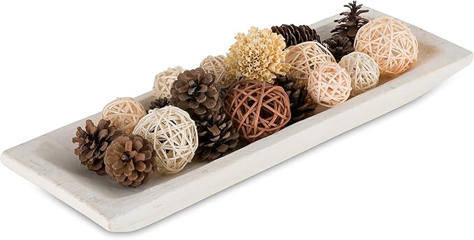 Hanobe Decorative Wood Dough Bowl: Large Long Wooden Bowl for Entry Way Table Home Decor - Coffee Table Decor for Living Room - Dining Table Centerpiece Decor