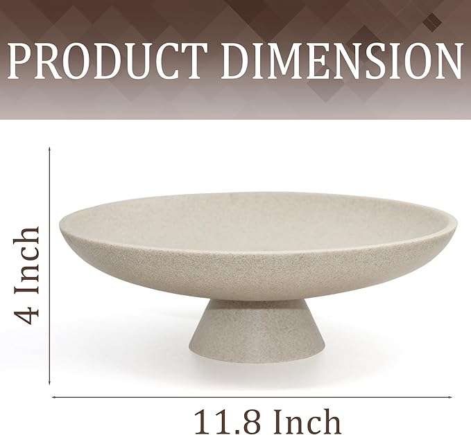 Modern Resin Pedestal Decorative Bowl, Large Fruit Bowl for Kitchen Counter, Stylish Key Bowl for Entryway Table, Beige