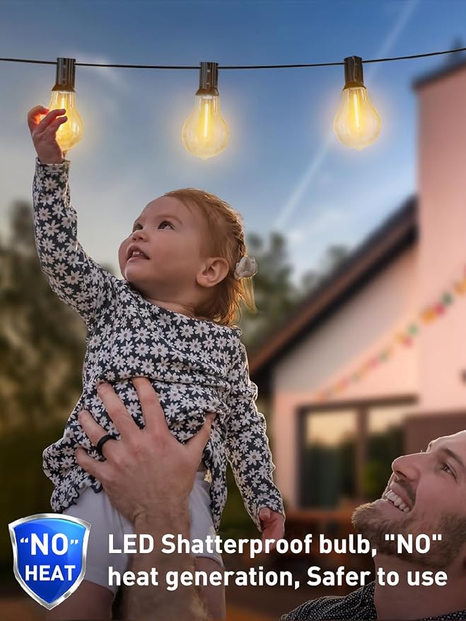 String Lights for Outside 200 FT Outdoor String Lights Waterproof with 100+6ea A39 Shatterproof Warm Bistro Lights for Patio Gazebo Backyard Garden, 2x100FT Linkable