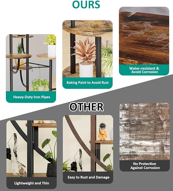 60" Tall Indoor Plant Stand 10 Tiered Adjustable with Grow Light,Metal Rotating Plant Shelf for Multiple Plant Display Indoor, Flower Holder Stand for Living Room,Bedroom,Office,Balcony