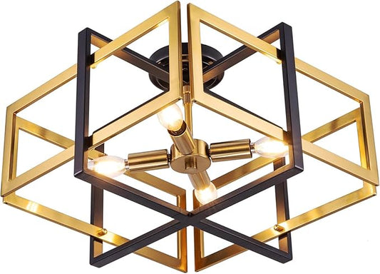 TOCHIC Flush Mount Ceiling Light, Black Gold Farmhouse Flush Mount Chandelier 4 Lights Industrial Metal Light Fixture for Dining Room, Living Room, Foyer, Hallway, Bedroom