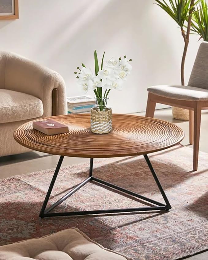 White Orchids Artificial Flowers with Vase, Small Faux Orchid Arrangement Fake Flower in Woven Glass Vase Small White Centerpieces for Kitchen Dining Room Tables Bathroom Nightstand Decor