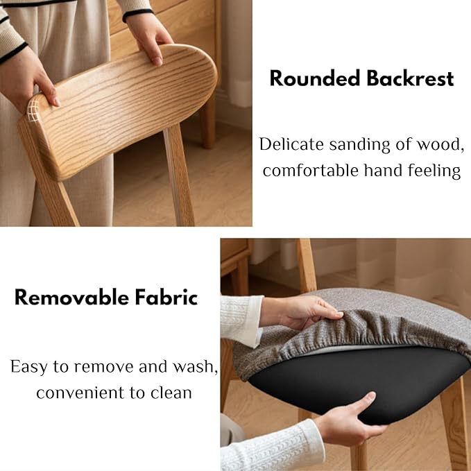 100% Solid Oak Wood Dining Chairs,Mid Century Modern Dining Chairs with Upholstered Cushion,Kitchen,Dining Room Chairs Set of 2 (2, Original Color Grey Upholstery)