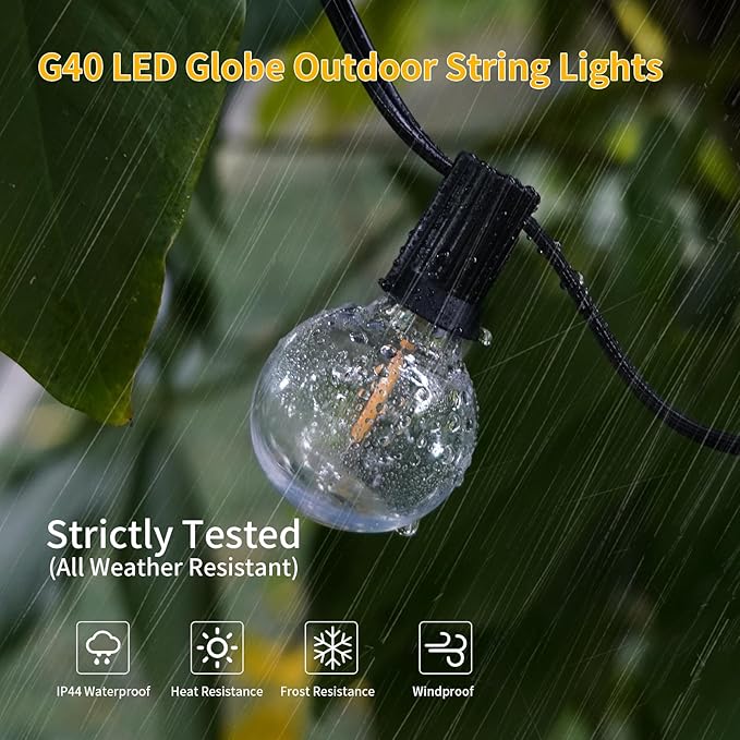 40FT LED Outdoor String Lights Waterproof, G40 LED Globe Outdoor Lights for Patio with 27 Edison Vintage Shatterproof Bulbs, Connectable Backyard Light for Garden, Bistro, Porch, Cafe