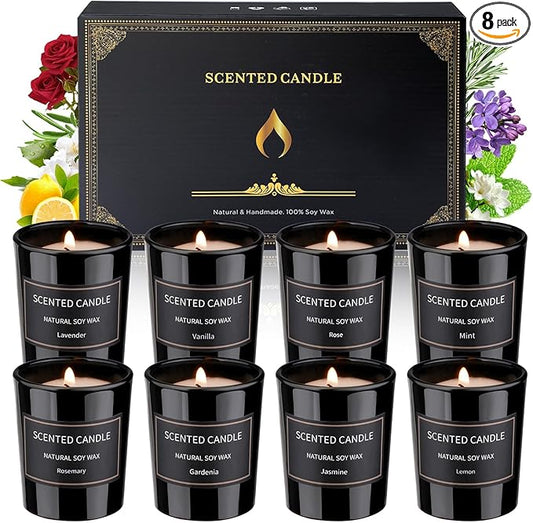 8 Pack Scented Candles for Home, Scented Candles Gifts Set for Men, Smoke-Free Strong Fragrance Long Lasting, Aromatherapy Candles for Women Men, Christmas Day Gifts