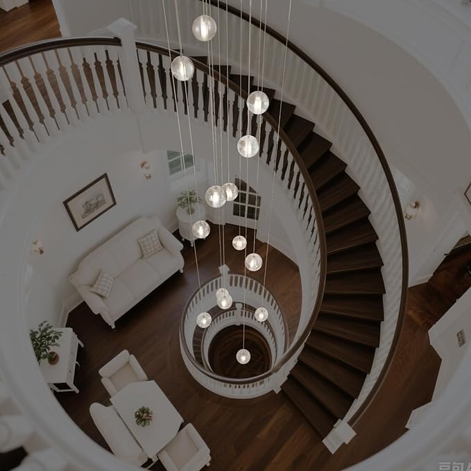 25 Lights Nickel Staircase Chandelier for High Ceiling, Dimmable Modern Crystal Raindrop Large Long Hanging Pendant Light for Stairwell Living Room Stair Foyer, Bulbs Included