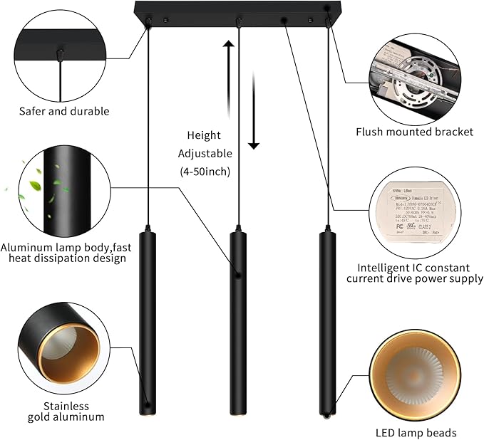 OKELI Modern 3-Light Pendant Light Fixtures Square Pendant Lights Kitchen Island LED Minimalist Pendant Lighting Fixture for Kitchen,Dinning Room,Bedroom,Hallway,Bar