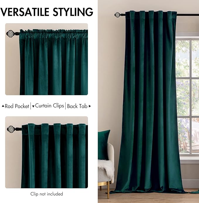 MIULEE Velvet Curtains 96 inches 2 Panels - Luxury Blackout Curtains for Bedroom Living Room Thermal Insulated Home Decor Super Soft Christmas Window Drapes Rod Pocket & Back Tab, Emerald Green