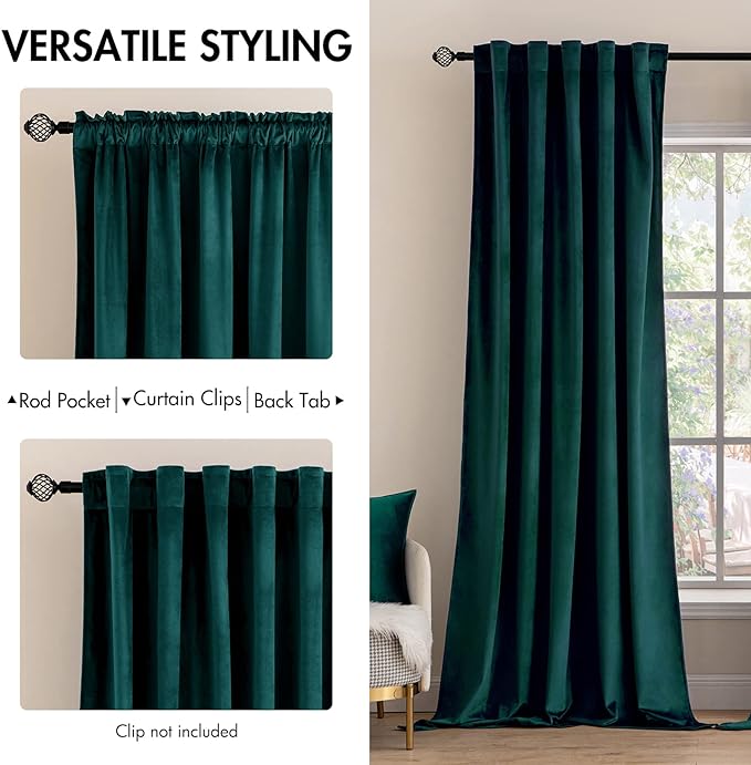 MIULEE Velvet Curtains 2 Panels Luxury Blackout Curtains for Bedroom Living Room Thermal Insulated Christmas Home Decor Super Soft Window Drapes Rod Pocket & Back Tab, Emerald Green, W52 x L72 inches