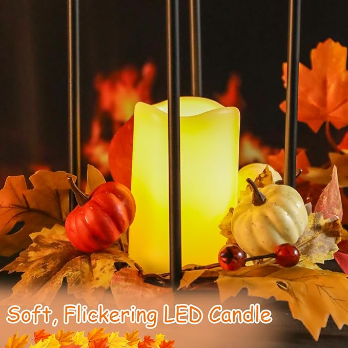 Bdor 2 Pack Fall Lantern Decor with LED Candle – 14 Inch Harvest Pumpkin Maple Leaf Hanging Lantern for Autumn Thanksgiving Table Centerpiece Indoor Outdoor Decoration, Battery Operated
