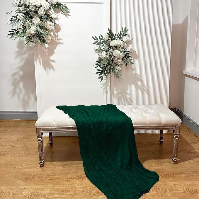 8 Pack 10 ft Dark Green Christmas Cheesecloth Table Runner 35x120 Inches Boho Gauze Rustic Cheese Cloth Runners Long Romantic Sheer Table Runner for Wedding Bridal Shower Party Decoration