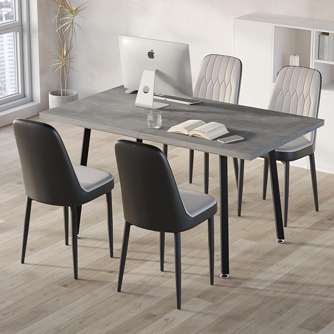 5 Piece Dining Table Set for 4-6,55-71" Extendable Dining Table Set with 4 Upholstered Chairs,Rectangle Kitchen Table Set for Small Space,Dining Room and Office,Grey
