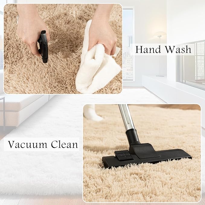 2x3 Area Rug for Bedroom, Small Rugs for Living Room Nursery Kids Room Dorm Home Decor Aesthetic, Fluffy Shaggy Rug with 4 Anti-Slip Carpet Tapes, Light Tan