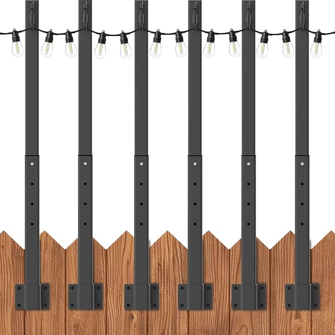 AILBTON 4 Pack Suspension Outdoor String Light Poles for Outside String Lights Hanging,with Clip and Holder,Light Post Mounting Stand for Patio Fence Wall Garden Backyard Deck