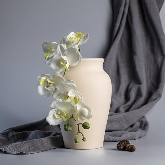 Beige Ceramic Vase Home Decor, 9 Inch Ceramic Wide Mouth Pottery Vase for Farmhouse, Vintage Terracotta Rustic Decor for Living Room, Entryway, Floor, Mantel Decoration