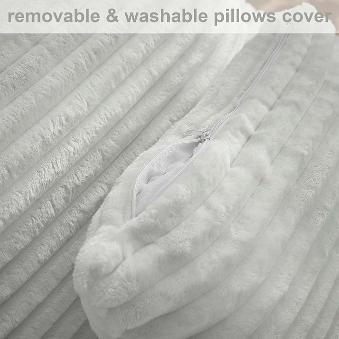 GNIXUU Oversized Chaise Lounge Chair Indoor, Comfy Fluffy Lounge Sofa Upholstered Sleeper Sofa Couch with Throw Pillows and Armrests, Corduroy Plush Cloud Chair for Living Room, Light Gray