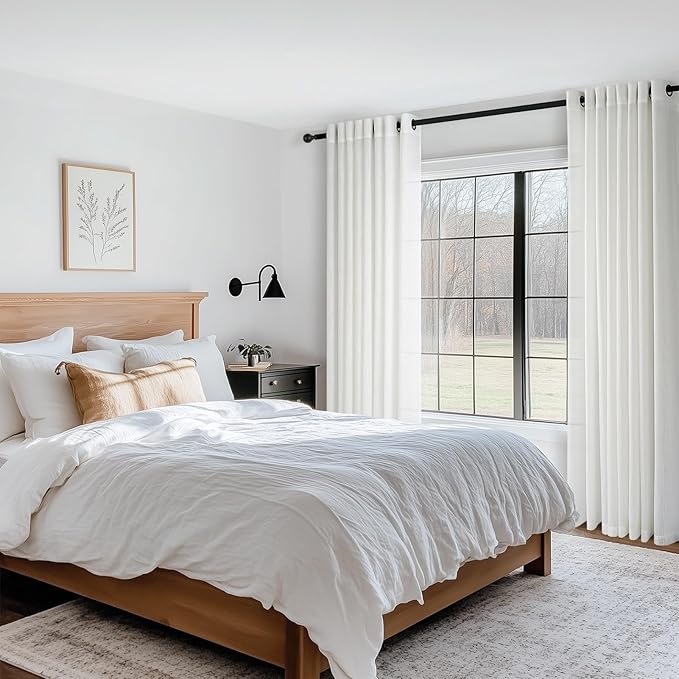 108 Inches Long Linen Sheer Curtains 2 Panels Set for Living Room Bedroom Off White Cotton Linen Blend Pleat Semi Sheer Drapes Ceiling Floor Extra Long Window Curtains 9 Ft