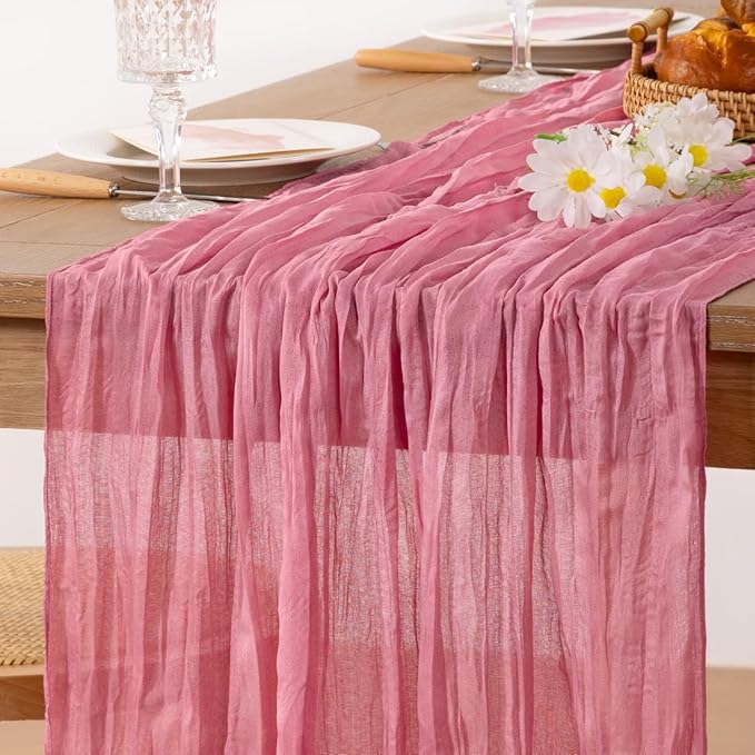 MLMC 3 Pack Mauve Pink Table Runner 10ft Sheer Gauze Cheesecloth Table Runner Bulk Rustic Fall Decor 35x120 Inches for Boho Wedding Bridal Baby Shower Birthday Party Decor