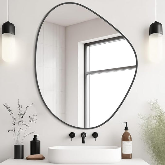 WallBeyond Asymmetrical Mirror, Irregular Wall Mirror for Bathroom, Abstract Wall Mirrors Decorative for Bedroom Living Room Entryway Hall, Mirrors for Wall Decor 28" H x 23" W, Black