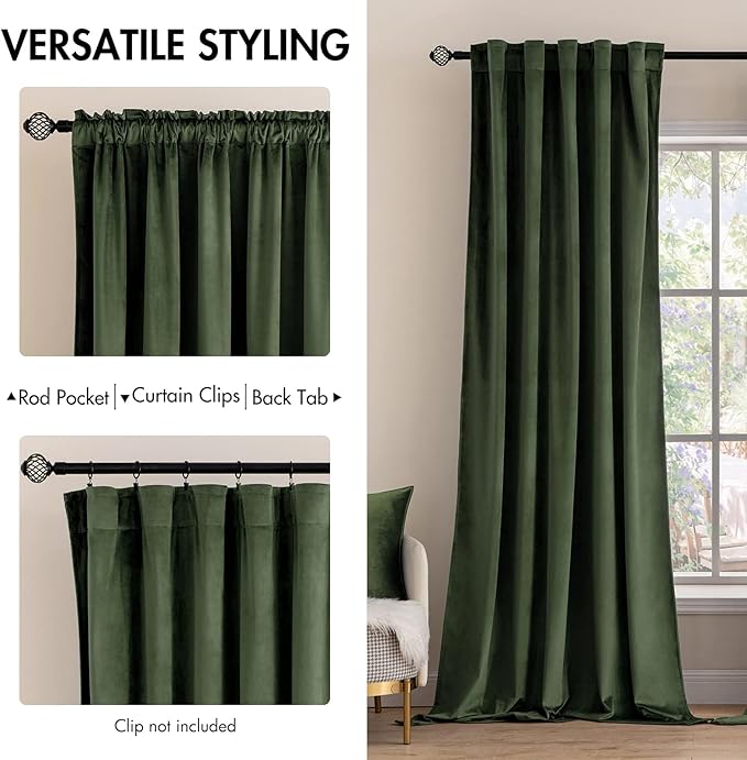 MIULEE Velvet Curtains 84 inches 2 Panels - Luxury Blackout Curtains for Bedroom Living Room Thermal Insulated Super Soft Window Drapes Rod Pocket & Back Tab, Olive Green, W52 x L84 inches