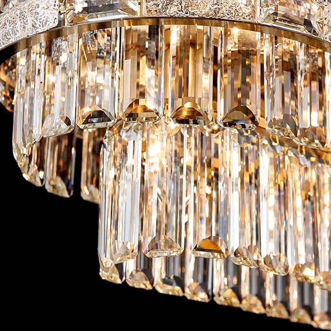 34.3" L Modern Crystal Chandeliers for Dining Room 12 Lights Gold Chandelier Large Luxury Chandelier Pendant Light Fixture, Kitchen Island,Entryway,Living Room 34.3" L x 8.7" H