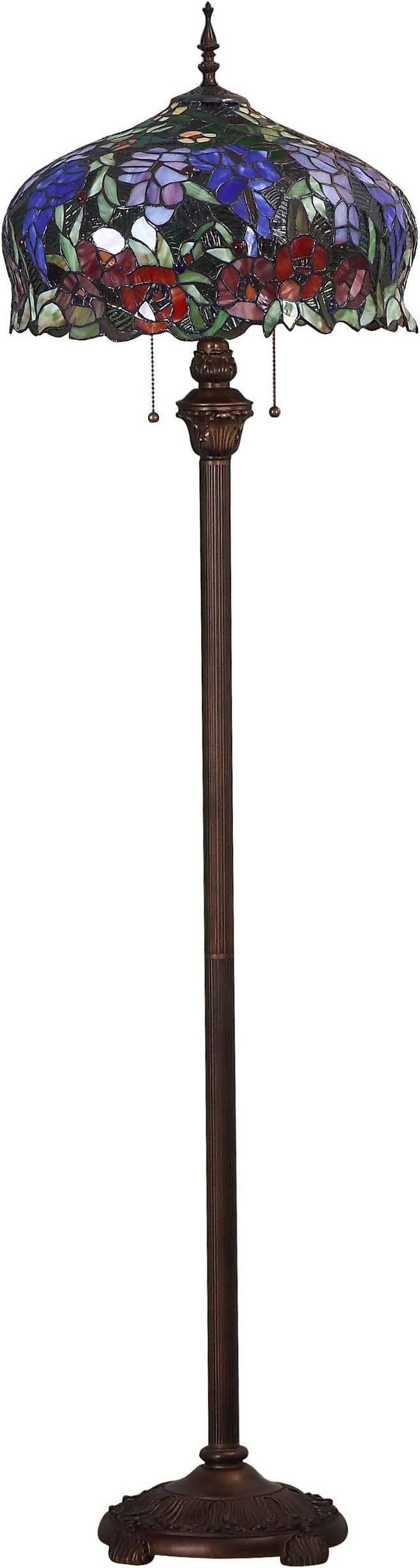 Bieye L10574 Wisteria and Rose Flower Tiffany Style Stained Glass Floor Lamp with 16 inch Wide Shade, 63 inch Tall