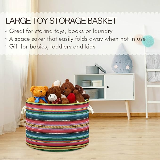 xigua Large Storage Cotton Rope Basket Mexican Serape Blanket Stripes Colorful Laundry Hamper