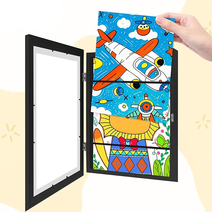 4-Pack Kids Artwork Frames 10x12.5 Front Opening Kids Art Frame for Wall Art work Picture Display Holds 50+ Pcs for Kids Drawings Changeable Frames for Kids' Artwork Storage and Display – Black