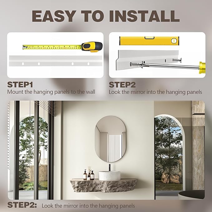 36" x 24" Frameless Mirror Wall Mirror, Modern Oval Bathroom Mirror with Polished Edge, Hang Horizontally or Vertically, for Bedroom Bathroom Livingroom Gym Entryway and More