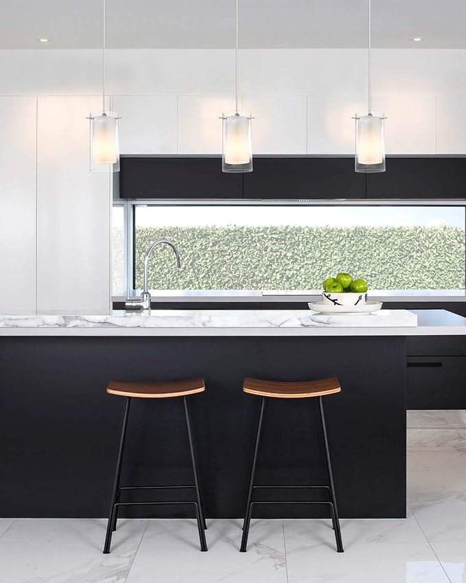 Modern Glass Pendant Light 2 Pack, Adjustable Hanging Pendant Lighting Kitchen Lights Island Dining Room Bathroom Bar, Brushed Nickel Finish