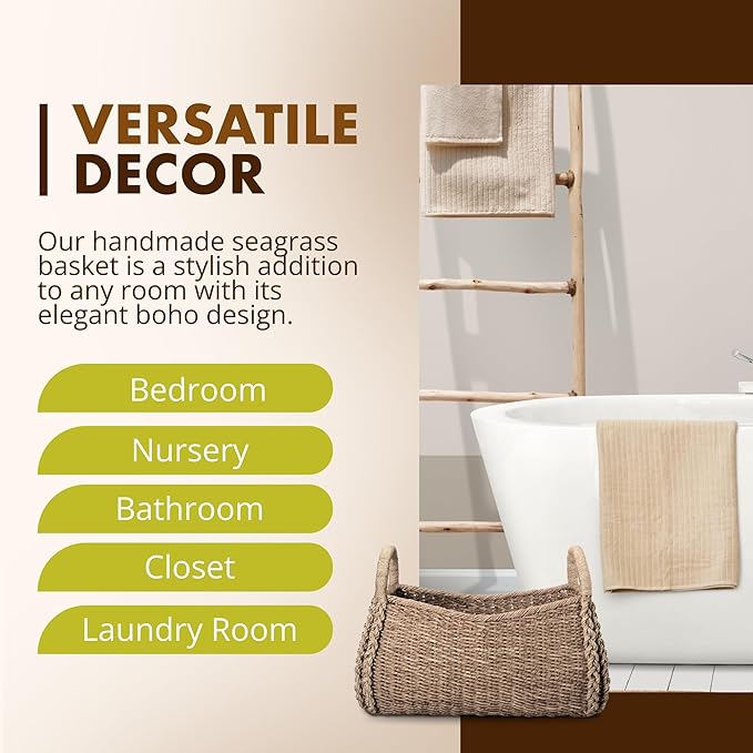 KOUBOO XL Seagrass Basket, Handmade, Living Room, Blankets, Toy Bin, Extra Storage, Decorative Storage, Laundry Basket, Brown