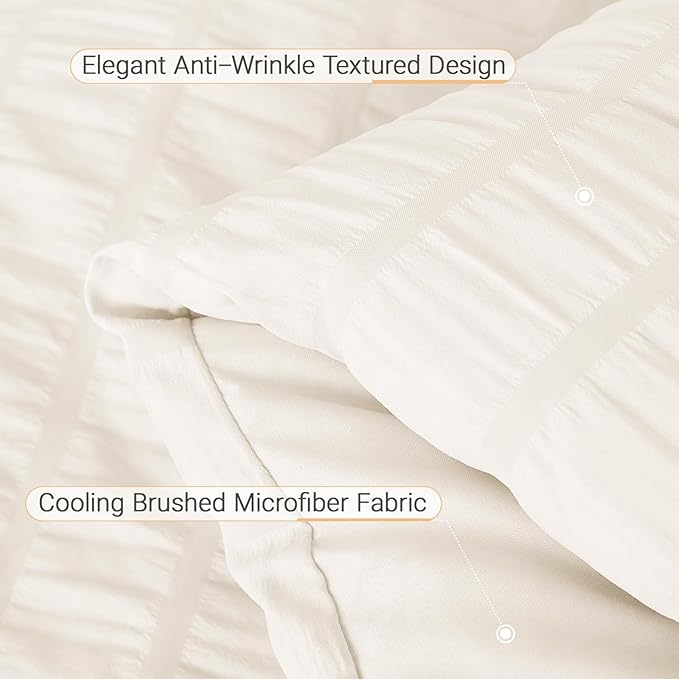 MUXHOMO 7 Pieces Full Comforter Set, Seersucker Bed in a Bag Full Size, All Season Luxury Bedding Set with Comforter, Flat Sheet, Fitted Sheet, Pillowcases & Shams, Ivory