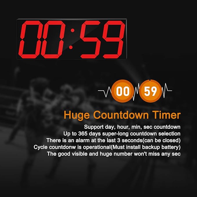 LED Large Digital Wall Clock, Oversize Wall Clock with 6” Numbers, Remote Control Count up/Countdown Timer Clock, Auto Dimmer, Big Calendar and Thermometer(Red)