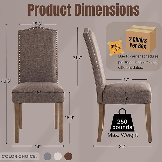 Stylish Upholstered Parsons Dining Chair Kitchen with Silver Nailhead Trim and Sturdy Solid Wood Legs