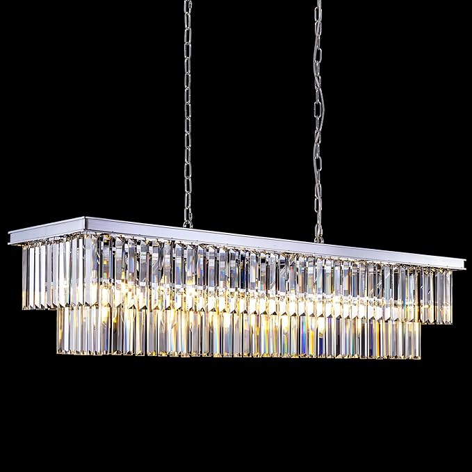 Wellmet 9-Light Crystal Chandelier 34.5 inch, Contemporary Modern Chandeliers Adjustable for Living Room, Dining Room, Pool Table Light, Kitchen Island Lighting (Chrome, 47 inches)