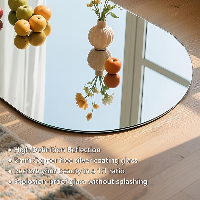 36" x 24" Frameless Mirror Wall Mirror, Modern Oval Bathroom Mirror with Polished Edge, Hang Horizontally or Vertically, for Bedroom Bathroom Livingroom Gym Entryway and More