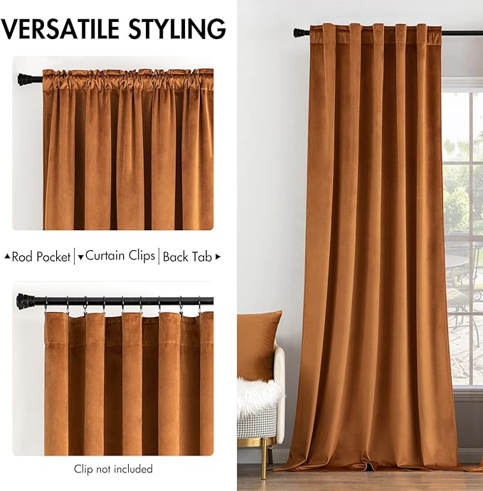 MIULEE Velvet Curtains 96 inches 2 Panels - Luxury Blackout Curtains for Bedroom Living Room Thermal Insulated Super Soft Window Drapes Rod Pocket & Back Tab, Gold Brown, W52 x L96 inches