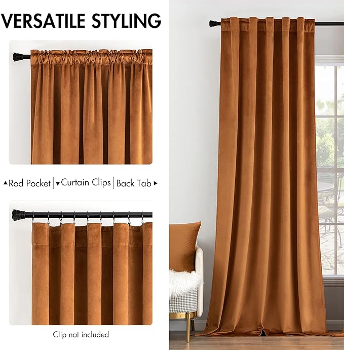 MIULEE Velvet Curtains 84 inches 2 Panels - Luxury Blackout Curtains for Bedroom Living Room Thermal Insulated Super Soft Window Drapes Rod Pocket & Back Tab, Gold Brown, W52 x L84 inches