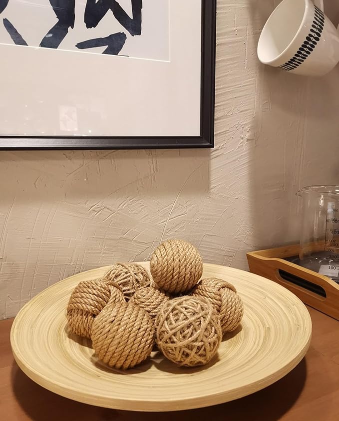 Rustic Jute Orbs Set of 8, Farmhouse Decorative Balls for Bowls, Vase Fillers, Christmas Centerpiece, Handwoven Home Decor Ornaments, Potpourri Accents