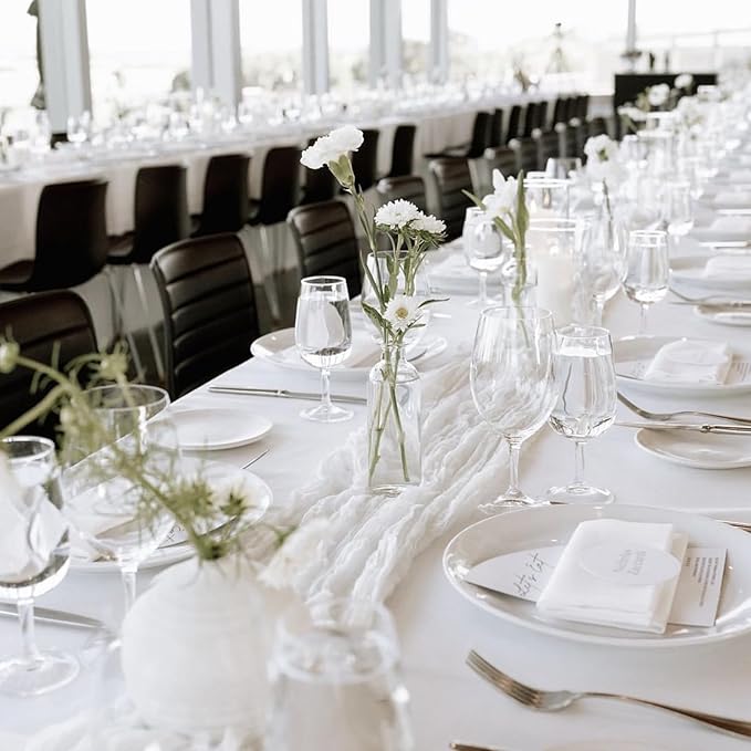 8 Pack White Cheesecloth Table Runner 35x120 Inches Boho Gauze Rustic Valentine's Day Cheese Cloth Runners 10ft Long Romantic Sheer Table Runner for Wedding Bridal Shower Party Table Decor