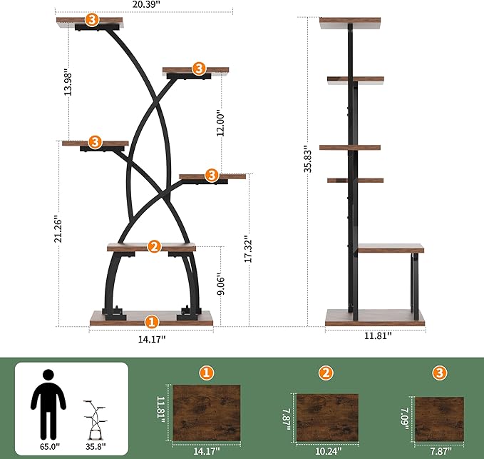 JUSTOGO Plant Stand Indoor with Grow Lights - 6 Tiered Plant Shelf Indoor, 36“ Corner Plant Stands for Indoor Plants Multiple, Metal Curved Flower Holder Display Rack for Patio, Balcony, Home Decor