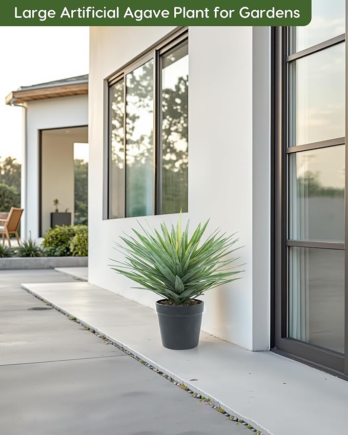 Velener Artificial Agave Plant in Black Pot with Real Stone Pebbles, Large Fake Agave Plant for Indoor and Outdoor-22 inches Tall, 105 Leaves