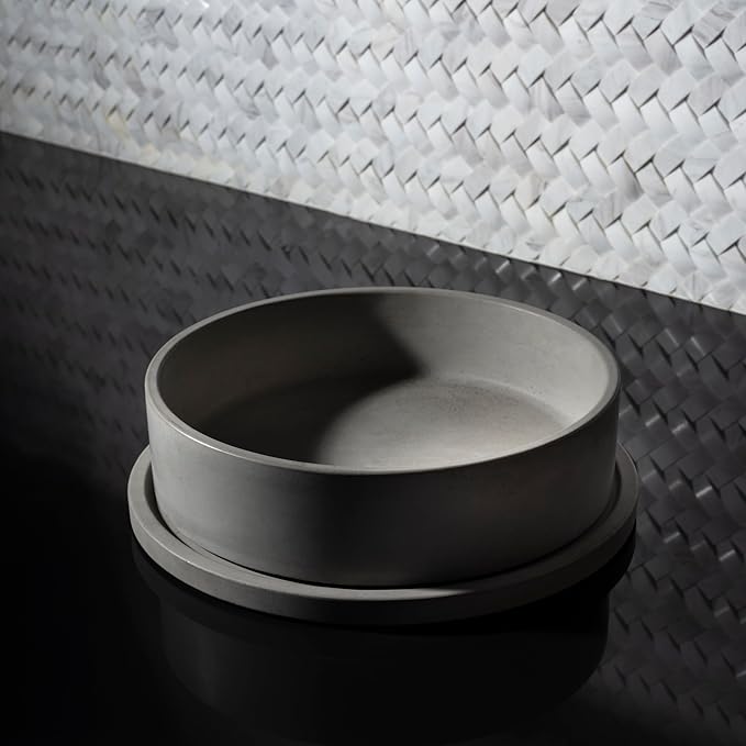 Simon Brothers Concrete Fruit Bowl with Tray for Kitchen Counter - Large Decorative Bowls for Home Decor - Modern Key Bowl for Entryway Table - Key Holder and Vanity Tray