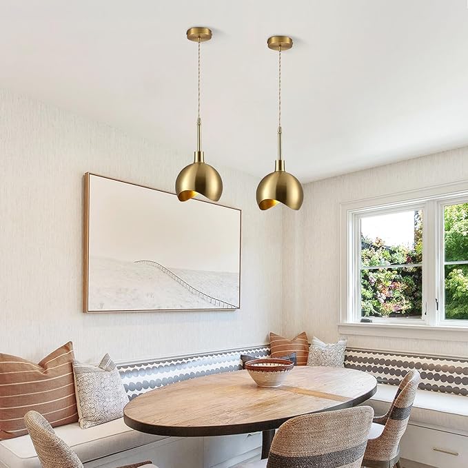 KCO Lighting Small Gold Pendant Light Dome Pendant Lights Kitchen Island Set of 2 Farmhouse Barn Pendant Lighting Antique Brass Pendant Light 2 Pack Industrial Dining Room Light Fixture