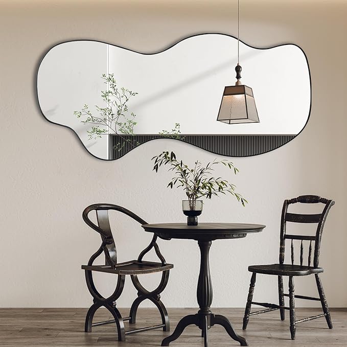POZINO Large Irregular Mirror, Asymmetrical Full Length Mirror, 55"x25.5" Wavy Shaped Mirrors, Modern Frameless Decorative Mirrors for Dressing Living Room Bathroom Bedroom Hallway Entryway